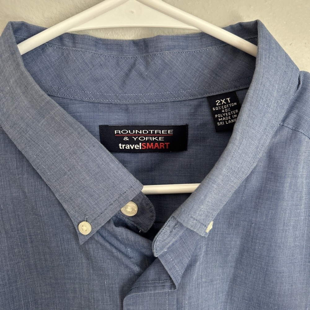 Roundtree & Yorke Shirt Mens 2XT Blue Short Sleeve Button Down Cotton Preppy